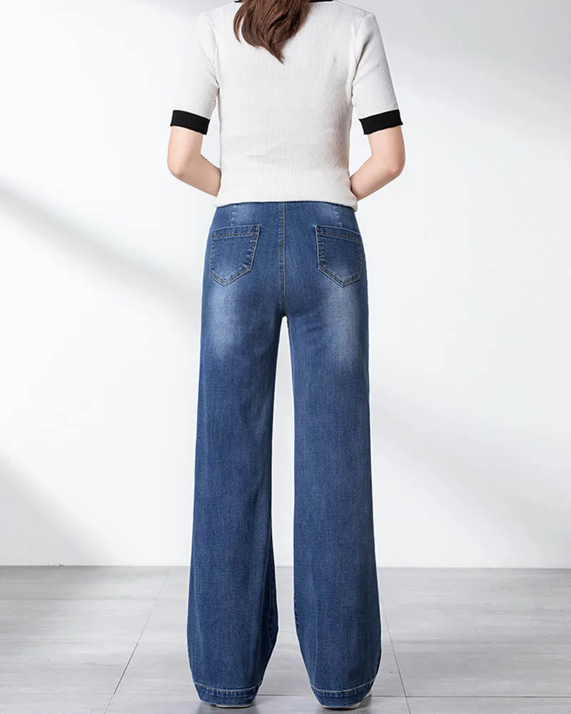 NORMOV женские осенние зимние широкие джинсы прямые свободные Стрейчевые тонкие корейские джинсы большого размера с высокой талией