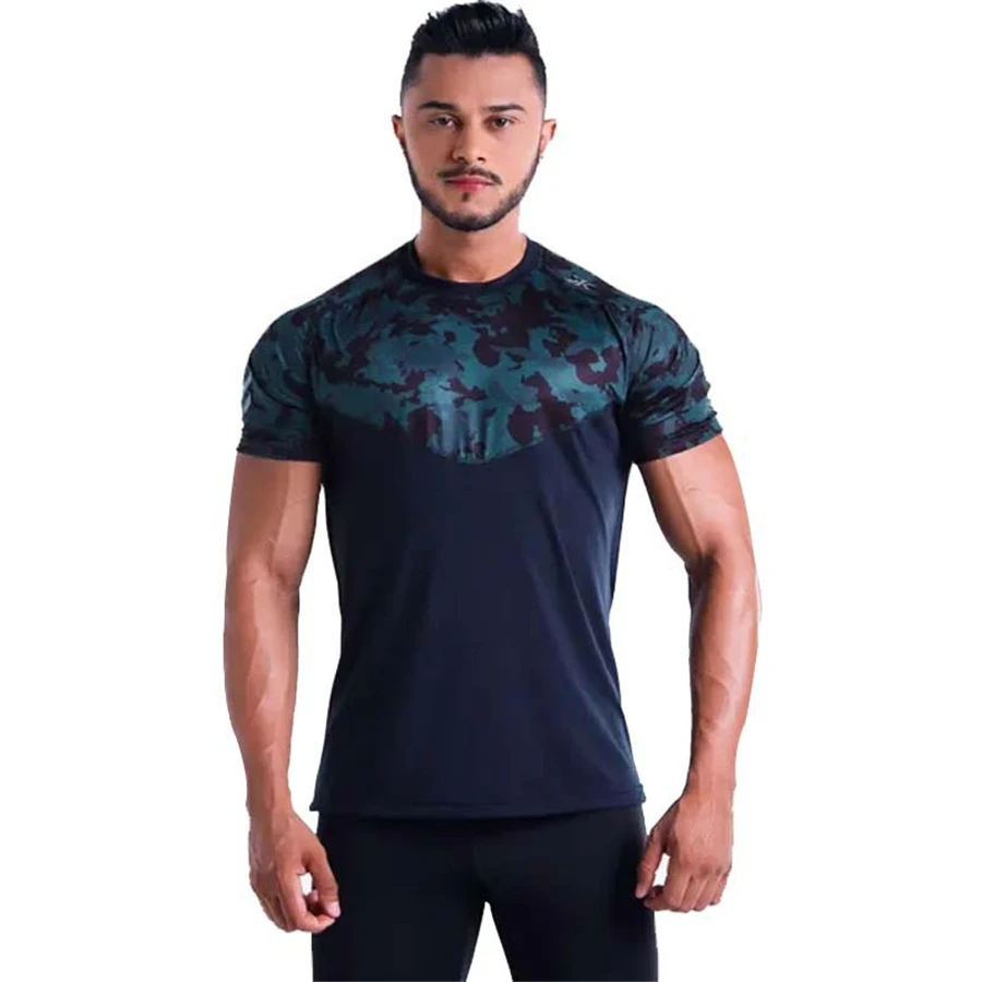 Мужские камуфляжные футболки с отстрочкой летние мужские компрессионные быстросохнущие футболки фитнес дышащие футболки