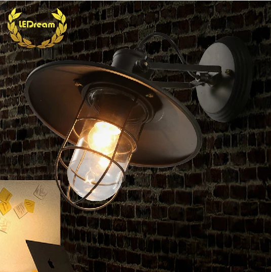 

Warehouse cage LED wall lamp rural industrial style of archaize sitting room bedroom study wall lamp