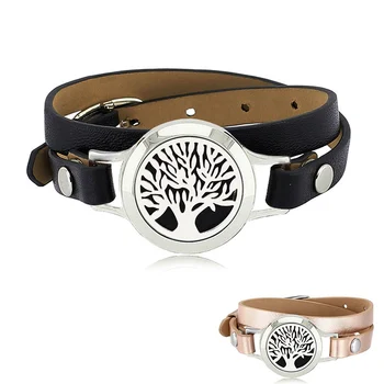 

New 316L stainless steel 25mm magnetic genuine leather bnda essential oil diffusing bracelet with 5 felt pads as gift
