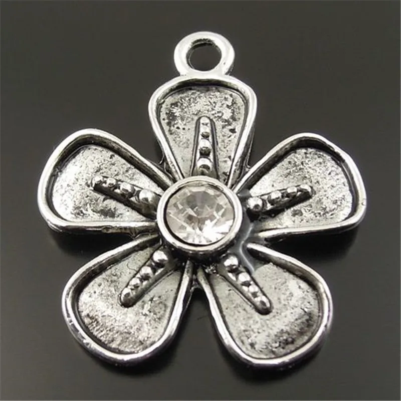 10PCS/Pack Alloy Antique Silver Large Flower Pendant Charms Jewelry