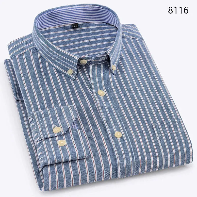 NIGRITY мужская повседневная клетчатая рубашка с длинным рукавом, приталенная Мужская рубашка из ткани Оксфорд, деловая рубашка, брендовая мужская одежда, размер S-4XL - Цвет: 8116