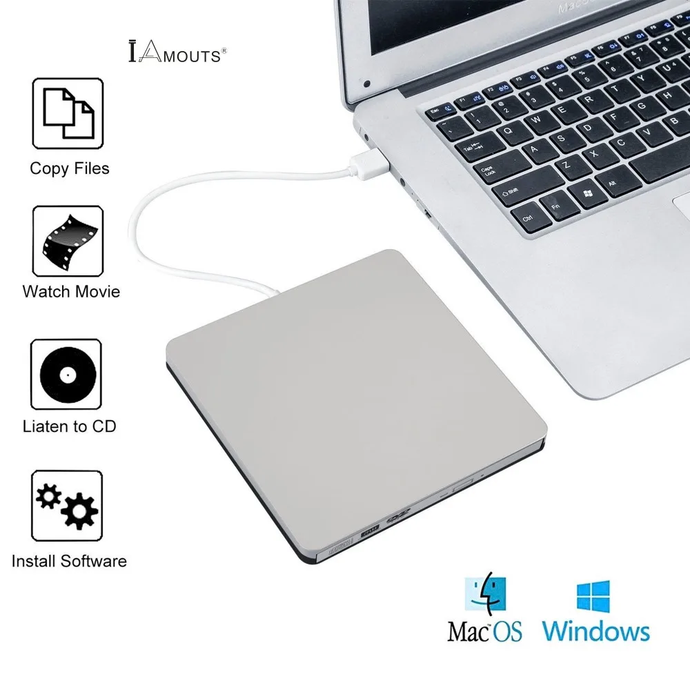 External DVD Drive, iAmotus Portable Slim CD Burner Writer Com DVD