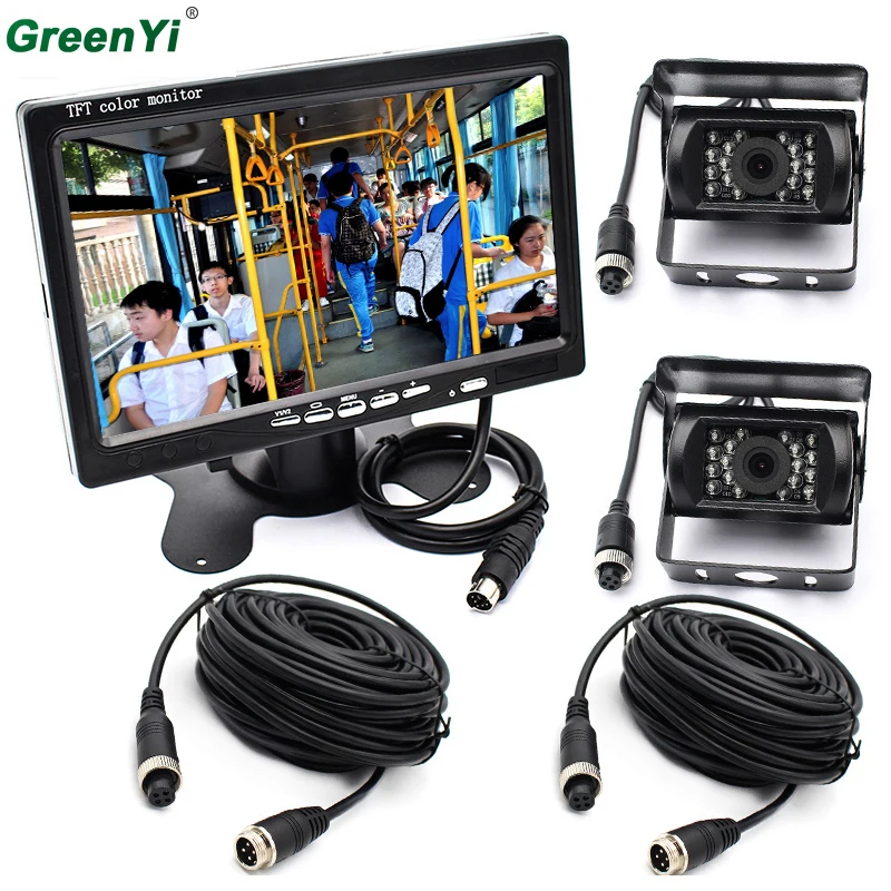 Dual Backup Camera And Monitor Kit For Bus Truck RV, IR LED Night