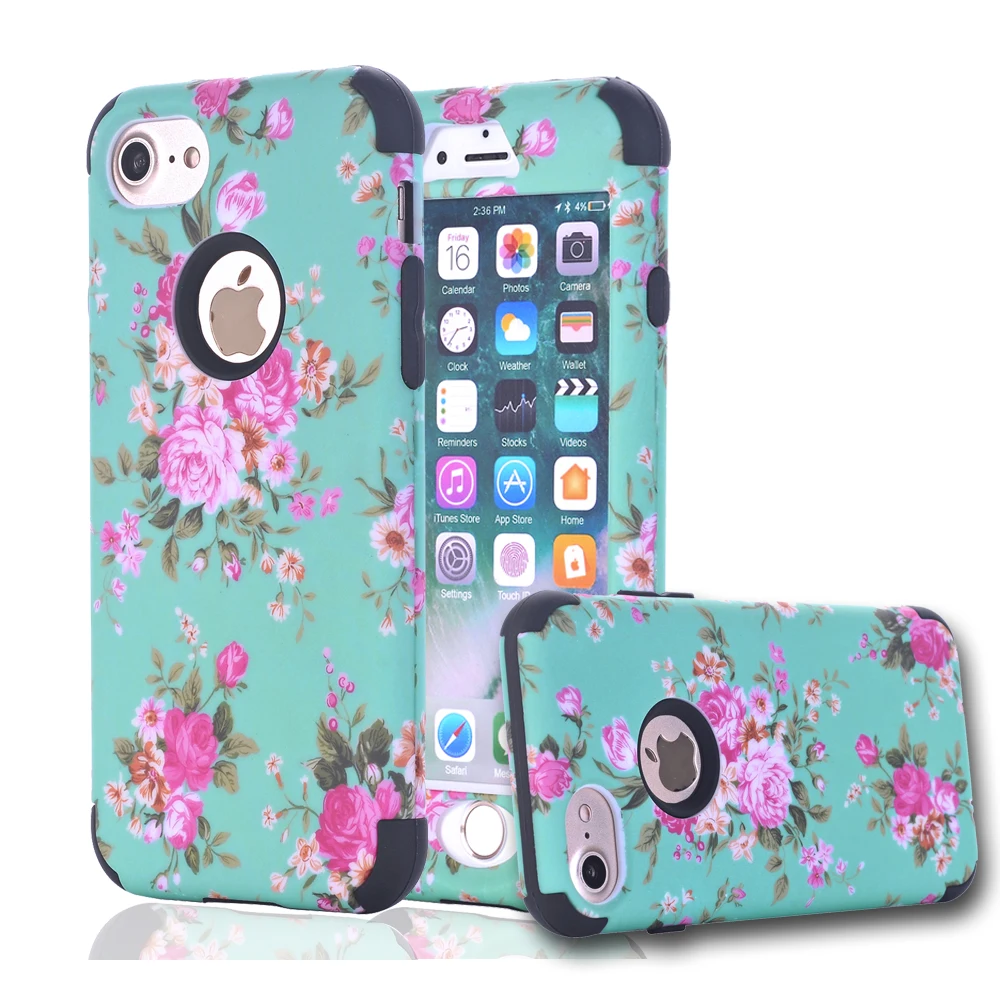 Luxury Case for Apple iPhone 7 Case Coque iPhone 7 Plus 360 Full Protector Flower Armor for etui iPhone 7Plus Cover iphone7 Case
