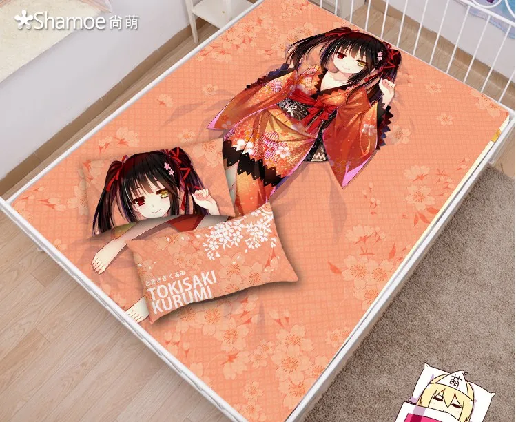Japanese Anime Cartoon Date A Live Tokisaki Kurumi Cover Fitted Sheet cover bedspread counterpane No.2 | Дом и сад