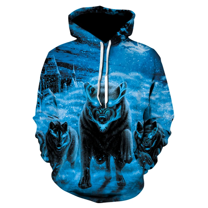 Fashion Men Wolf Animal 3D Printed Hooded Hoodies Men / Women's Shinning Wolf Design Sweatshirts 3D Harajuku Hoody