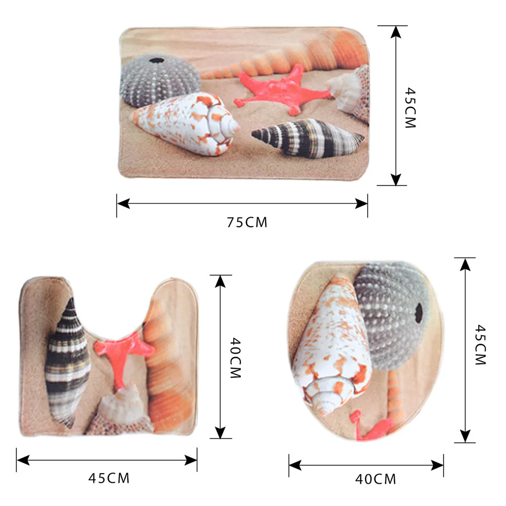 3 шт. морских раковин фланель набор туалетных принадлежностей из Ванная комната коврик+ туалетный коврик+ туалет крышка, колпаки