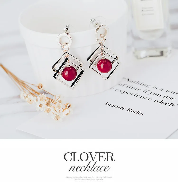 

M MISM Hot Sale Korean Style Fashion Earrings Cherry Pearl Alloy Dangler Geometric Shape Women Drop Earrings Luxury Jewelry