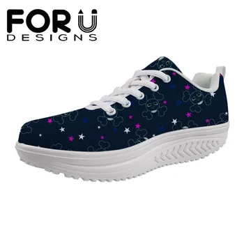 

FORUDESIGNS Height Increasing Flat Women's Shoes 3D Cartoon Skull Prints Comfortable Swing Shoes Slimming Casual Sneaker Shoes