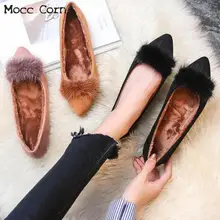 Зимняя обувь женские зимние ботинки на меху на плоской подошве женские замшевые водонепроницаемые мокасины ручной работы без застежки теплая плюшевая обувь zapatos mujer; большие размеры 41, 42, 43