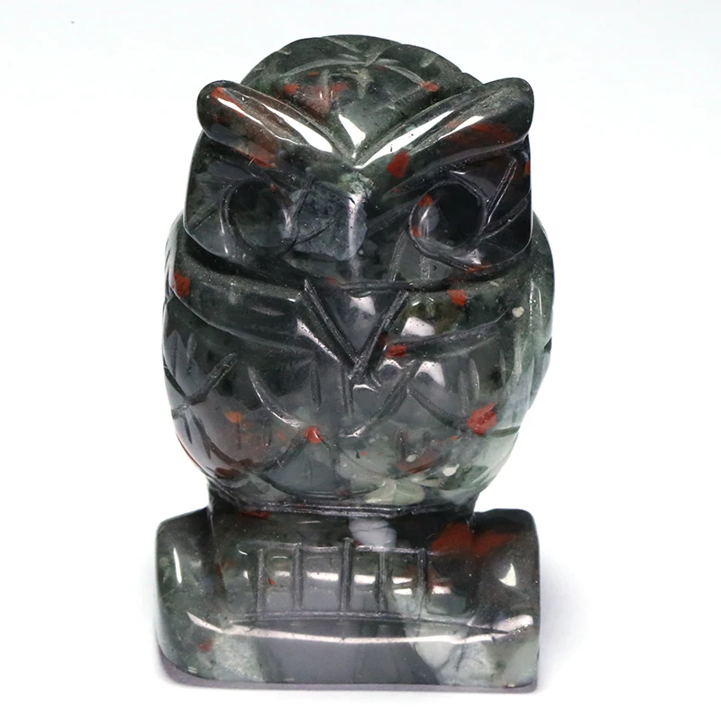 Bloodstone Owl Statue Handmade Powder Crystal Stone Animal Carved Eagle Crafts Realistic Healing Decor Home Ornament Art | Дом и сад