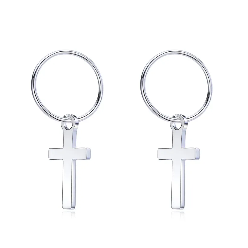 

1Pair Korea Exquisite Star Cross Pendant Hoop Earring Cute Silver Color Small Heart Endless Circle Earring Women Jewelry E397