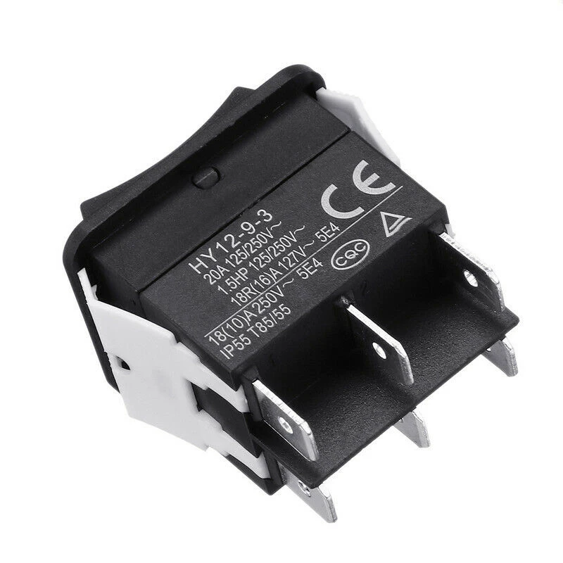 Mayitr 1pc ABS HY12-9-3 6 Pins Industrial Electric Rocker Switch 125/250V 18/20A Push Button Switch ON-OFF Power Switch