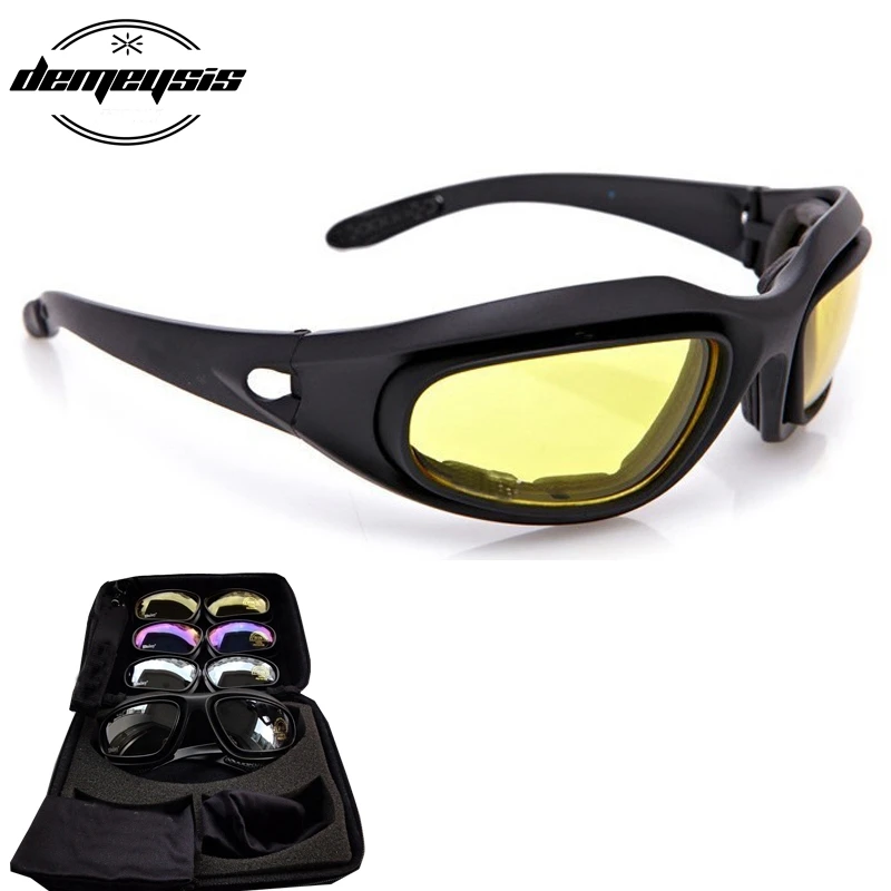 Army Goggles Desert 4 Lenses Outdoor Uv Sports Hunting Military Hiking Sunglasses Unisex