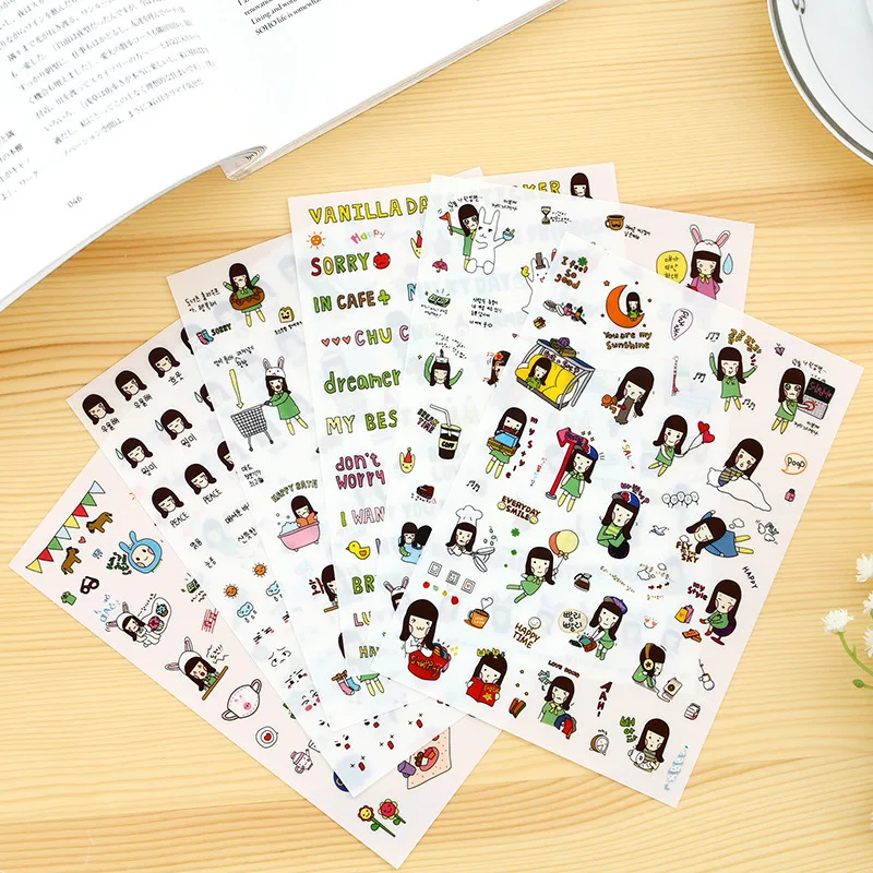 18 Sheets Kawaii Stationery Girl Diary Scrapbooking Stickers Decorative