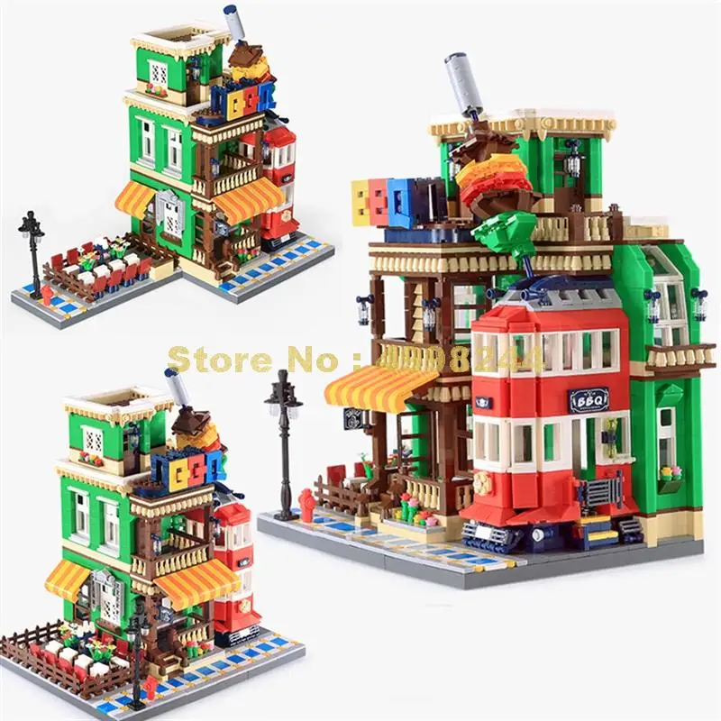 

6313 1922pcs Architecture Creator BBQ Restaurant Store City Cafe Corner Shop Building Blocks Bricks Toy