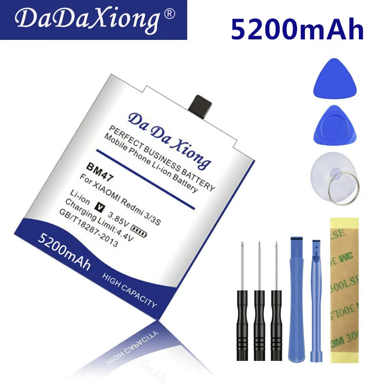 

Da Da Xiong 5200mAh BM47 Battery for Xiaomi Redmi 3 3S 3X Xiao mi Hongmi Redmi 4x Cell Phone Battery