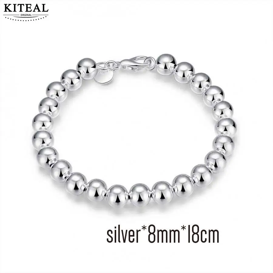 3 цвета, модный серебряный браслет для женщин, 4 мм, 6 мм, 8 мм, 16, 18, 20 см, бусы на цепочке, мужские браслеты, подарок, 925 ювелирные изделия - Окраска металла: silver8mm18cm