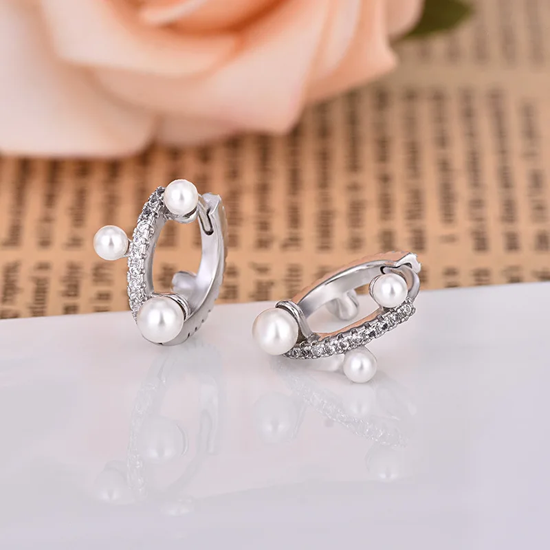Модные элегантные жемчужные серьги-кольца, маленькие серьги с цирконием для свадебной вечеринки, подарок ZK40