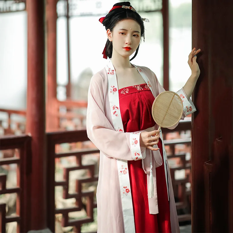 Вышивка Hanfu красный костюм для классических танцев Женский карнавальный наряд