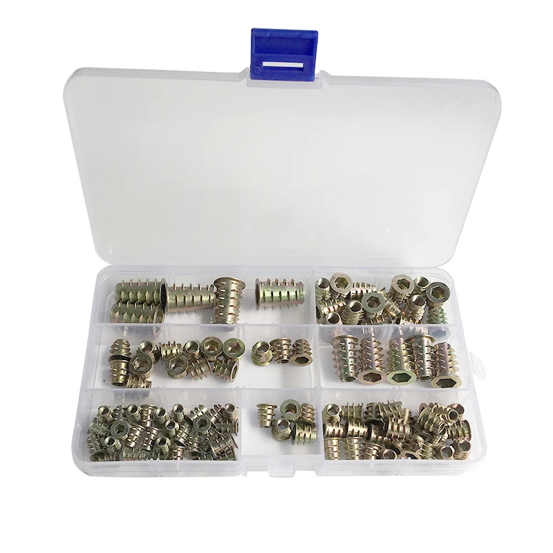 

100 Pieces/Box M4/M5/M6/M8/M10 Furniture Hex Socket Screw Insert Zinc Alloy Threaded Insert Nuts Assortment Tool Kit for Wood