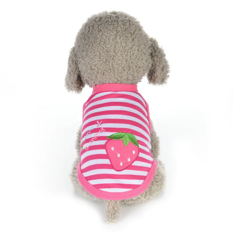 

Cat T-shirt Cute Puppy Dogs Clothes Cartoon Striped Strawberry Pet Clothing Summer Shirt For Mini Small Puppy Casual Vests XXXS