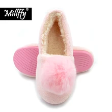 Millffy/домик для Бала с натуральным кроличьим мехом; сезон осень-зима; тапочки-тапочки; непромокаемая обувь принцессы; зимняя теплая домашняя обувь