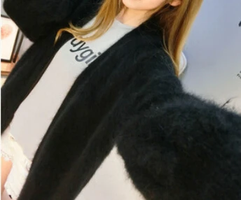 Натуральная норка кашемир толстое теплое пальто настоящий натуральный настоящий свитер кашемир с норкой Роскошная Фабрика OEM, скидка DFP892 - Цвет: Black