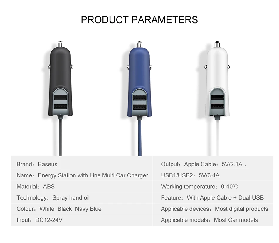 Автомобильное зарядное устройство USB Baseus 3 в 1, 5 А для iPhone X 7, samsung, зарядное устройство для мобильного телефона, 3 порта, быстрое автомобильное зарядное устройство USB и 1 м кабель для iPhone