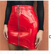 Сексуальная Женская мода Высокая талия молния искусственная кожа короткая облегающая мини-юбка новая однотонная белая юбка прямая поставка подарок - Цвет: Красный