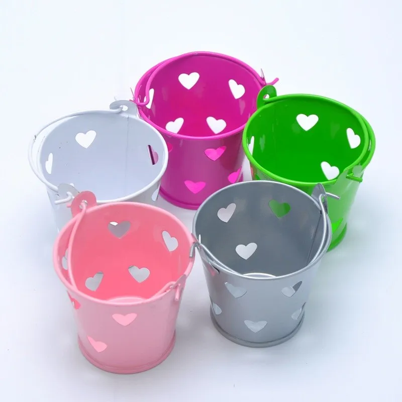 

5pcs/set 6*6cm(small) Mini Sweet Heart Metal Bucket Candy Favours Box Pail Wedding Party Gifts