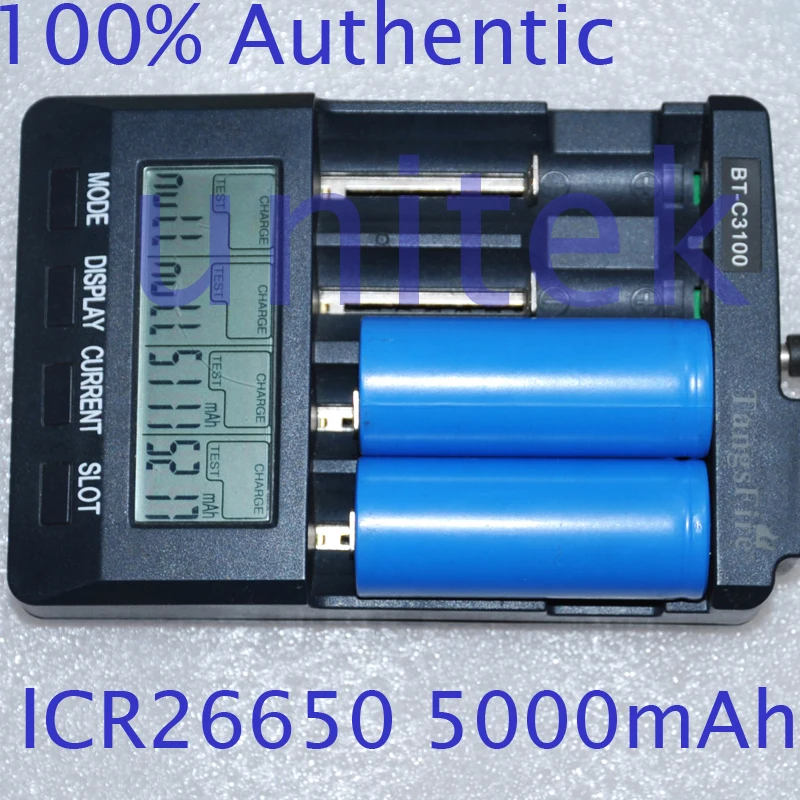 30% OFF 2 ШТ. UNITEK 3.7 В ICR 26650 литий-ионная батарея 5000 мАч аккумуляторная литий-ионный