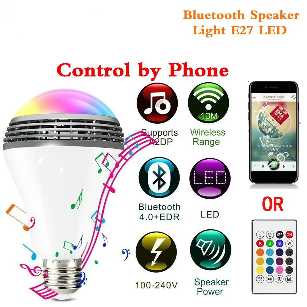 Bluetooth Smart Speaker Light E27 LED White + RGB Bulb Colorful Lamp Music Audio APP Remote Control or  Remote Control Speaker