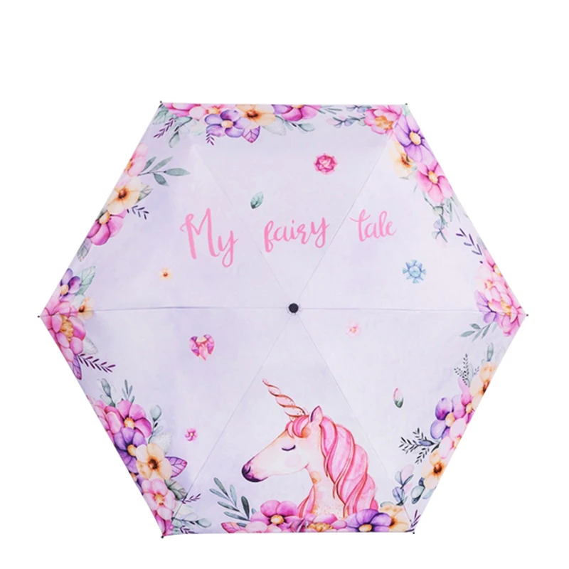 

Stripe 5 Folds Mini Magic Unicorn Rainbow Umbrellas Parasol Portable For Kids Women Folding Umbrella Travel