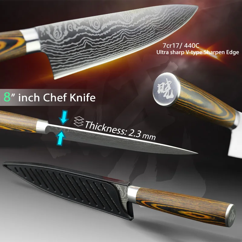 Chef Knife Imitation Damascus steel 7CR17 440C Santoku kitchen Knife Sharp Cleaver Slicing Knife Gift Knife High quality