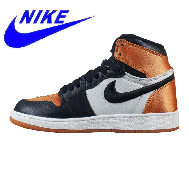 Original Nike Air Jordan 1 Satin Women's Walking Shoes, Black & Gold