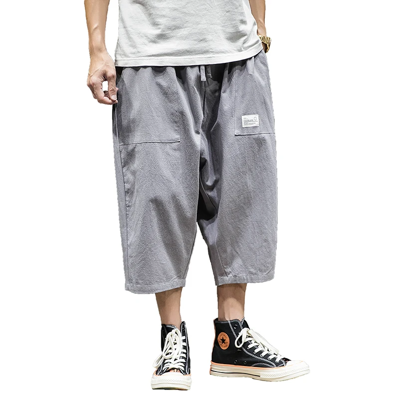 

Wide Leg Pants Plus Size 5XL Casual Straight Harem pants Hip Hop Mens Elastic Waist Pant Male Loose Thin Calf-length Trousers