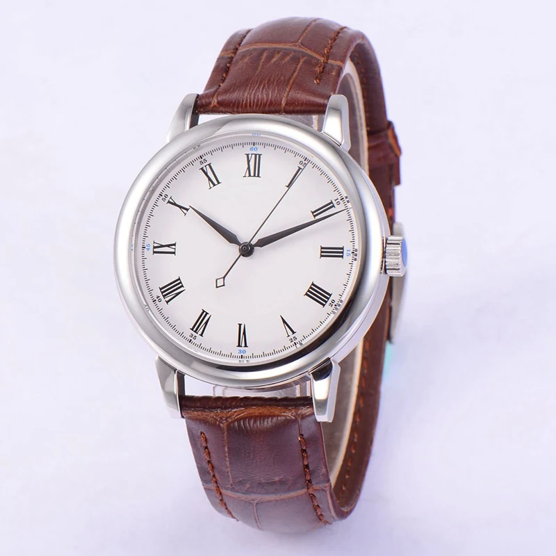 

Debert 40mm Mens Automatic Watch White Sterile Dial Sapphire Glass WristWatch Miyota 821A Movement Brown Strap Clock WDT7031ASN