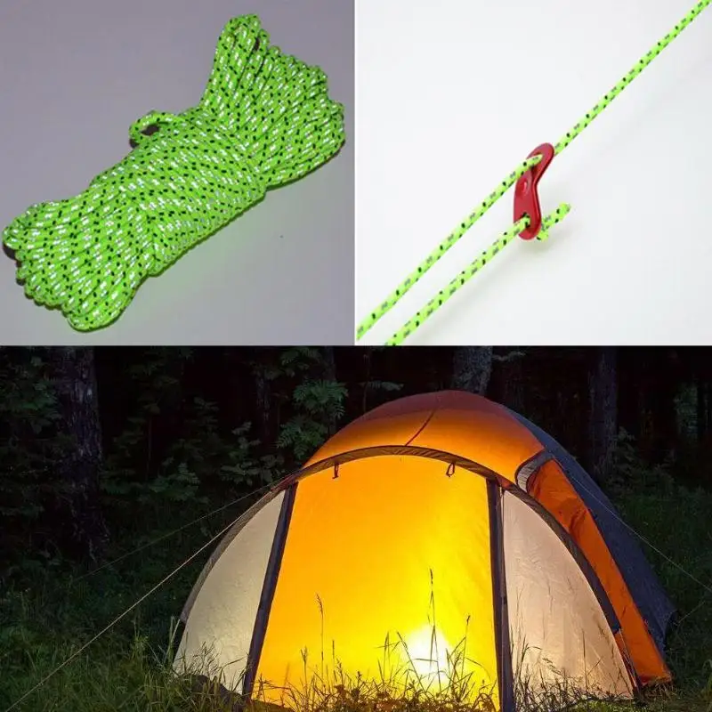 20m/50m Reflective Guyline Tent Rope Runners Fluorescent Green Guy Line Cord Paracord Outdoor Camping Hiking Tent Accessories outdoor tent ropes camping tent accessories