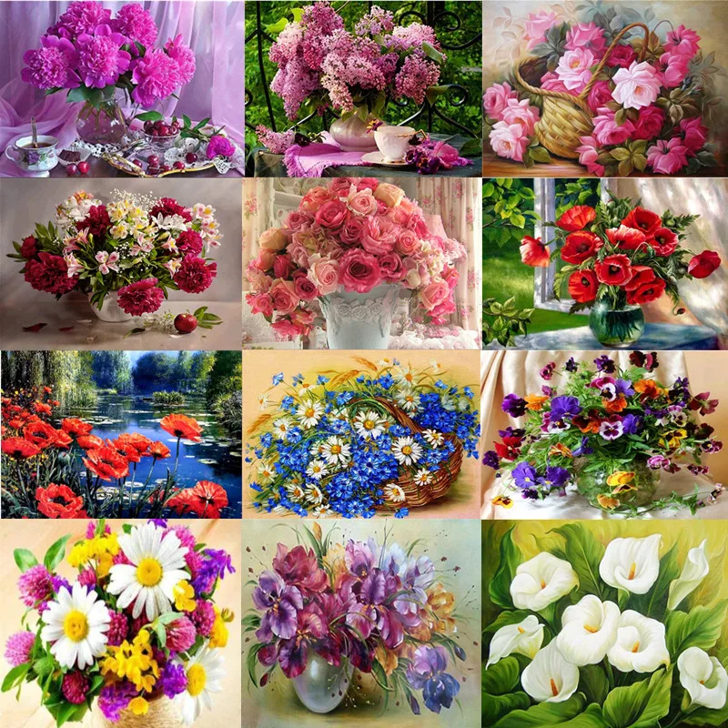 

DIY 5D Diamond Embroidery Round Diamond Picture Flowers Arranging Round Rhinestones Diamond Painting Cross Stitch Basket