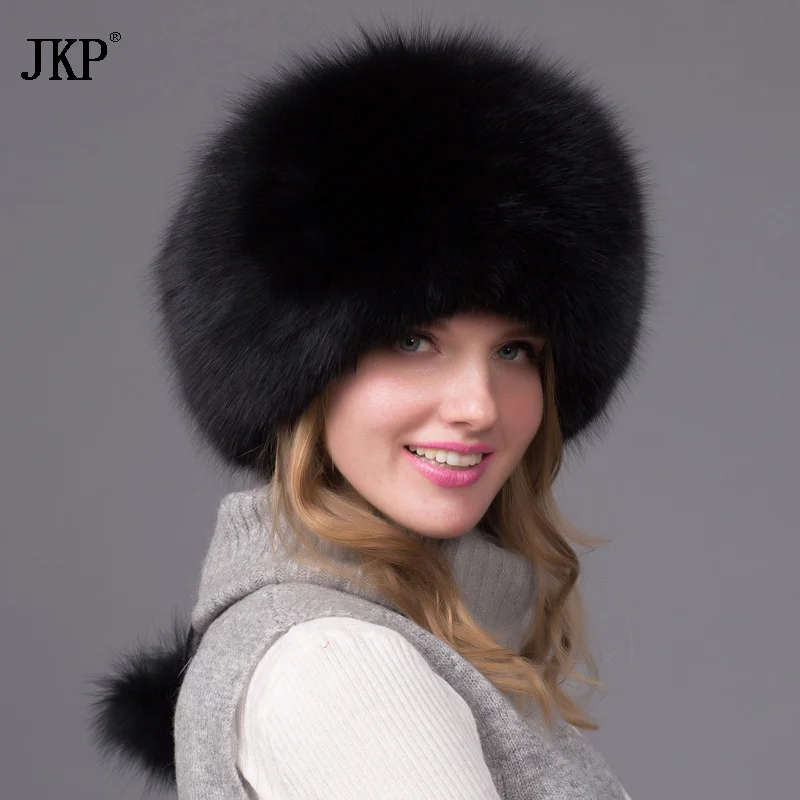 

Genuine natural Fox Fur Hat Women Cap Thick Fur Cap Winter Warm Hat Female Fashion For Women Hat With Earmuffs Hat