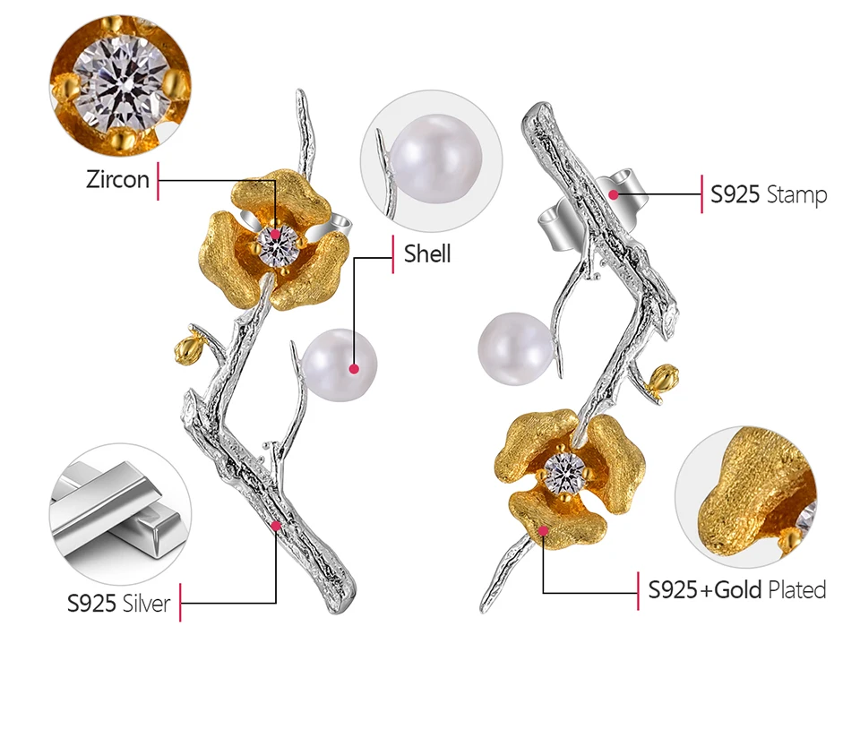 Real 925 Sterling Silver Earrings Handmade Designer Fine Jewelry Delicated Plum Blossom Flower Drop Earrings for Women