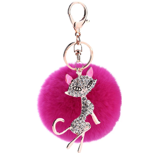 Shining crown Soft Fluffy Pom Pom Ball Key Chain Car Keyring Women Charm  Handbag Decoration