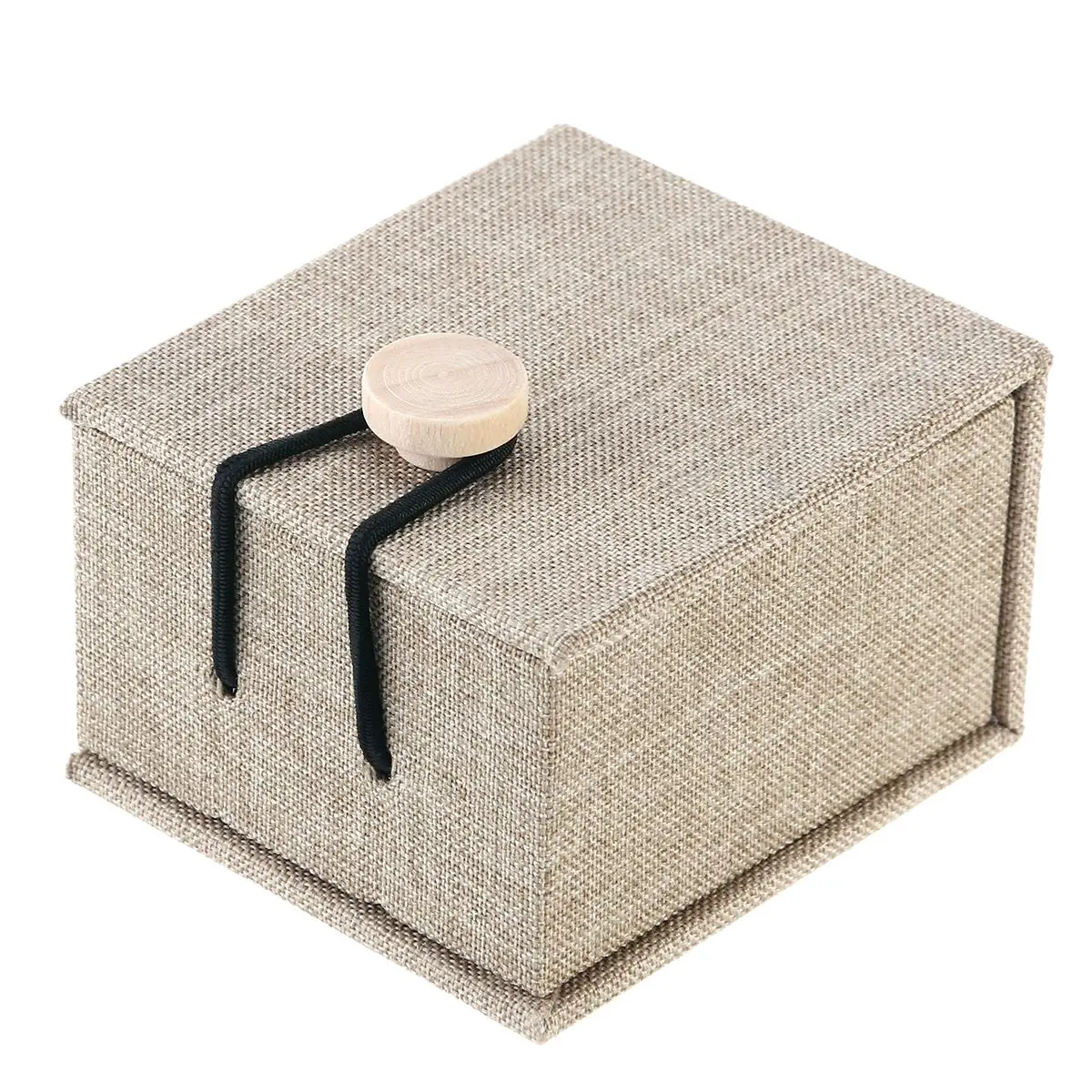 

Wooden Jewelry Gift Box Case Rustic Linen Ring Bearer Box Holder with Wooden Clasp