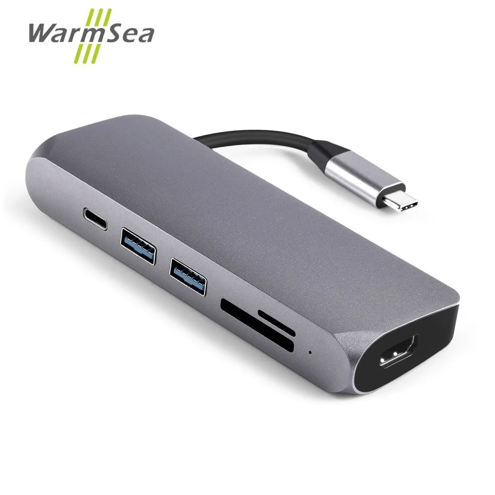 

USB Type C Hub Thunderbolt 3 Adapter with 4K HDMI 2 USB 3.0 Ports Micro SD SD Card Reader for MacBook Pro
