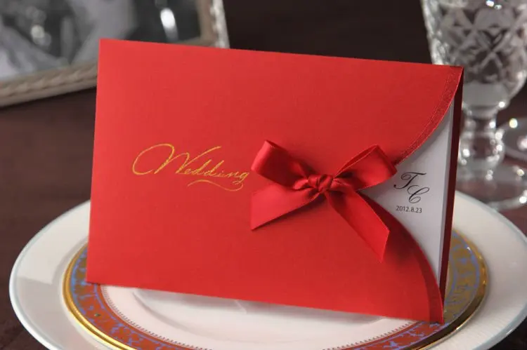 Chic Red Wedding Invitation Set Of 50 With Bow Colourful Printable Chic Red Wedding Invitation Set Of 50 With Bow Colourful Printable And Customizable Whole Free Shipping New In Festive Party Supplies From Home