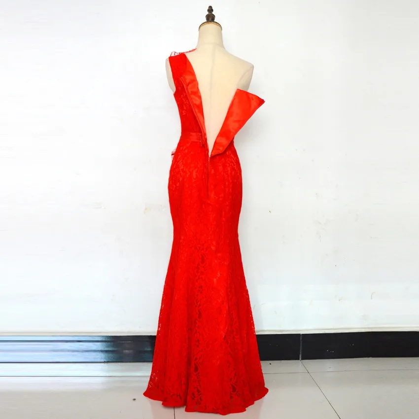 Женское вечернее платье длинное красное на одно плечо с рыбьим хвостом|evening dress one