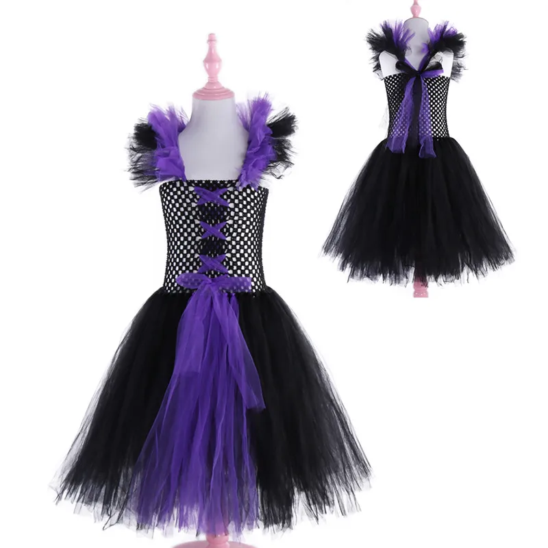 Классический костюм злой королевы Малефисента для девочек; Вечерние платья на Хэллоуин; Детский костюм ведьмы для девочек; платье для дня рождения