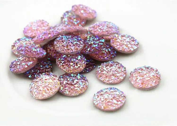 

New Fashion 40pcs 12mm Pink AB Color Flat Back Resin Cabochons Cameo G5-12